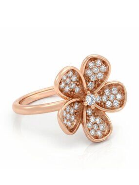 Rose Gold Daisy Flower Gemstone ring, 925 Sterling Silver